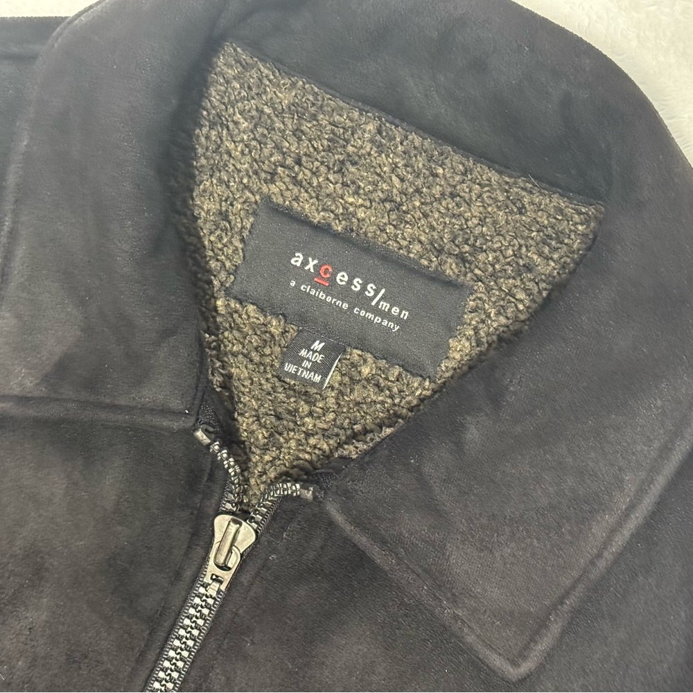 Axcess by Claiborne Men’s Faux Suede Sherpa Lined Jacket Black Size Medium